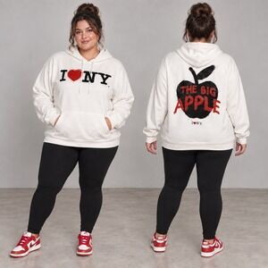 Official I Love NY The Big Apple White Pullover Hoodie Sweatshirt NWT 2XL NWT